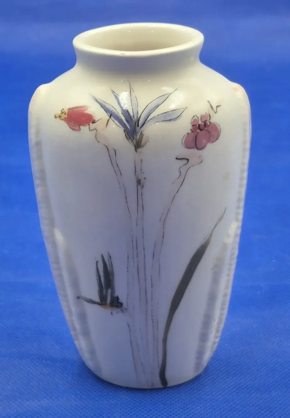 Vintage Barbara Baatz Signed Ceramic Vase Handpainted Florals on White 6